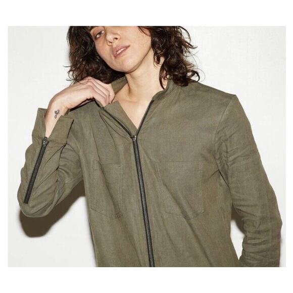 ASKK NY Zip Front Long Sleeve Utility Jumpsuit Linen Lyocell In Green Size 3 - Picture 2 of 13